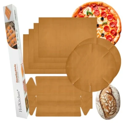 Afbeelding van 8 stuks duurzame bakvellen, hoogwaardig bakpapier, herbruikbaar, hittebestendig, antiaanbaklaag, vaatwasmachinebestendig (4 x vierkant, 2 rond, broodvormen)