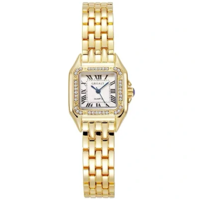 Afbeelding van Luxe Dameshorloge Polshorloge Cadeau Horloge Geschenkdoos Vrouwen Goud &amp; Wit met Diamonds Doos