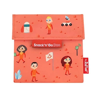 Afbeelding van Roll&#039;eat ® Herbruikbare boterhamhouder, BPA vrije milieuvriendelijke tas, Space Sandwichhouder Snack&#039;n&#039;Go Duo Animals