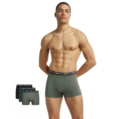 Afbeelding van DIM Katoenen stretch, ademend, optimale grip, X3, boxershorts voor heren (3 stuks), Veelkleurig (Zwart Chroom Green) Agave