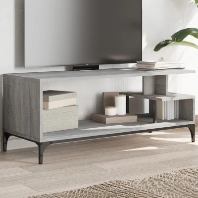 Afbeelding van Tv meubel 102x40x41 cm hout en gepoedercoat staal grijs sonoma