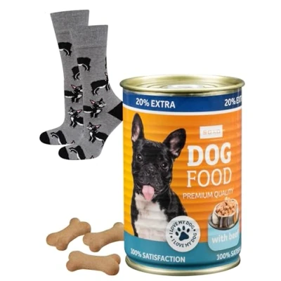 Afbeelding van soxo Hondenvoer sokken voor dames, grappig cadeau, heren, fantasie, sokken, 2 maten, Bouledogue