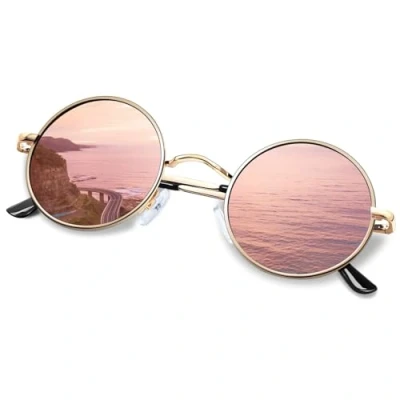 Afbeelding van KANASTAL Zonnebril voor dames en heren, rond, gepolariseerd, hippie, klassiek, vintage, retro, steampunk, metalen frame, UV400