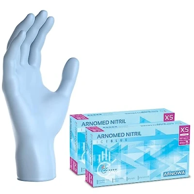 Afbeelding van ARNOMED Lichtblauwe wegwerphandschoenen, nitril handschoenen, maat XS, 200 stuks wegwerphandschoenen (2 dozen), poedervrij en latexvrij, S, M, L XL