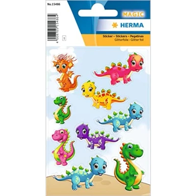 Afbeelding van HERMA 15486 glitterstickers voor kinderen, kleine dinosaurussen (9 stickers, glitterfolie) permanente stickers meisjes en jongens