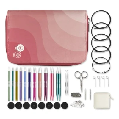 Afbeelding van KnitPro Set van verwisselbare Zing naalden paar rondbreinaalden 11 x 13 cm met accessoires Regal set, kleurcode voor beginners, professionals en geschenkdoos
