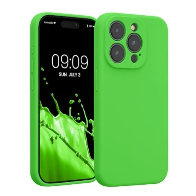 Afbeelding van kwmobile telefoonhoesje geschikt voor Apple iPhone 15 Pro TPU backcover met siliconen coating Smartphone case in limoengroen