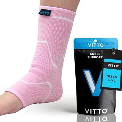 Afbeelding van VITTO Enkelbrace voor enkelverstuiking, artritis, gewrichtspijn, verrekkingen, letsel, herstel, revalidatie, sport Multi zone compressiemouw (XL, roze)