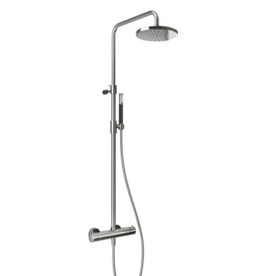 Afbeelding van HotBath Cobber thermostatische stortdoucheset met ronde handdouche en 30 cm hoofddouche Geborsteld Messing SDS9BB15