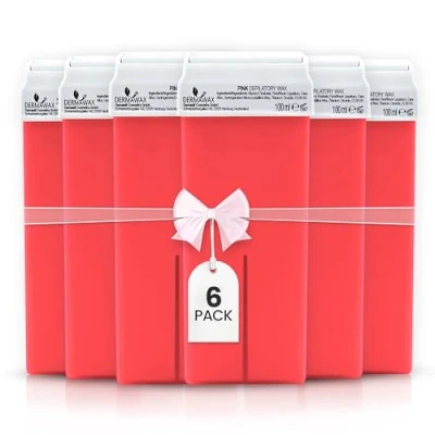 Afbeelding van DERMAWAX 6 x 100 ml Pink TIO2 Roll On Wax Refill Set zachte ontharing voor de gevoelige huid, ideaal benen, armen, oksels en rug