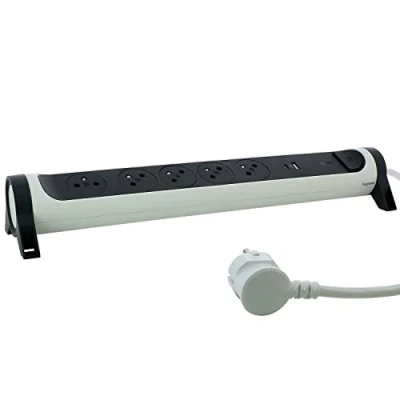 Afbeelding van Legrand Stekkerdoos met 5 stopcontacten voor overface , overspannings en USB type A+ C wit donkergrijs