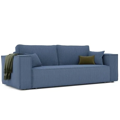 Afbeelding van GREKPOL slaapbank met bedlade, 255 x 105 cm, corduroy, blauw, slaapfunctie, 3 zitsbank, woonkamerbank,