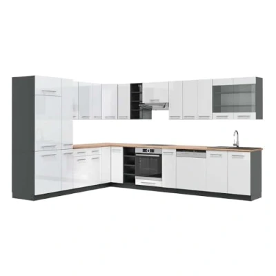 Afbeelding van Vicco Fame Line Hoekkeuken 257 x 60 cm , WB Eik Wit hoogglans/antraciet