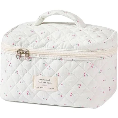 Afbeelding van FDEETY make uptas voor dames, grote uptas, katoen, bloemenpatroon, op reis, Wit