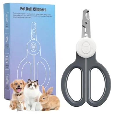 Afbeelding van Euqvunn Professionele kattennagelknipper met dubbel lemmet, afneembare ledverlichting, geschikt voor kittens, konijnen, cavia&#039;s, vogels, puppy&#039;s, middelgrote en kleine dieren (grijs/wit)