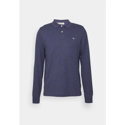 Afbeelding van Gant Rugger Pique polo Jeans Blauw maat L heren Longsleeve met Regular fit Pasvorm Katoen Poloshirt