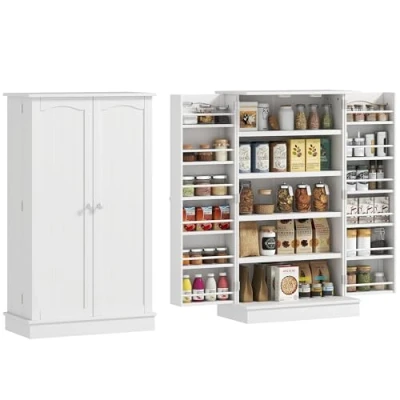Afbeelding van HOMCOM Voedselvoorraadkasten Spaanplaat 60x30x104cm Wit