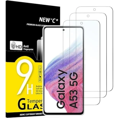 Afbeelding van NEW&#039;C Displaybeschermfolie van gehard glas voor Samsung Galaxy A53 5G, krasbestendig, zonder luchtbellen, extreem robuust (0,33 mm HD ultra transparant), hardheid 9H, 3 stuks