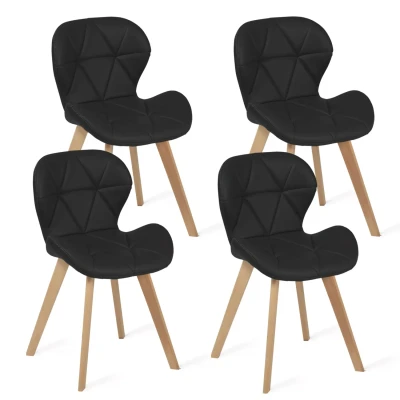 Image de Lot de 4 chaises ROBINE en PU noires pour salle à manger