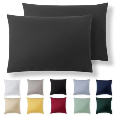 Afbeelding van Alreya Lot de 2 taies d&#039;oreiller 50 x 70 cm, anthracite, 100 % jersey coton, super doux, Avec fermeture éclair