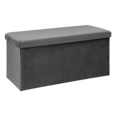 Afbeelding van Atmosphera Poef/hocker/voetenbankje opbergbox fluweel donkergrijs PO/MDF 38 x 76 cm opvouwbaar