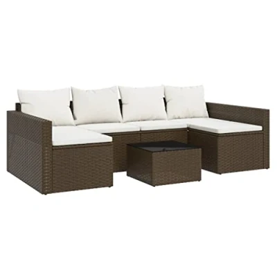 Image de vidaXL Salon de jardin 2 pcs avec coussins Résine tressée Marron310205
