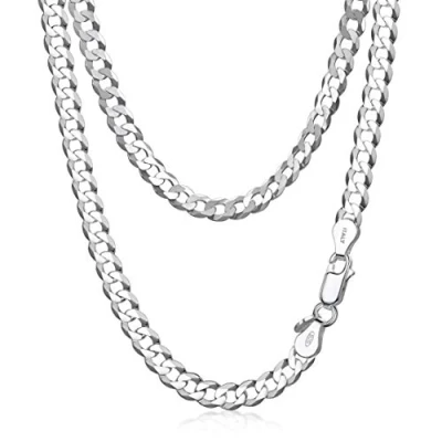 Afbeelding van Amberta Unisex Platte Gourmet Halskettingen van 925 Sterling Zilver: Breedte 0.55 cm Lengte 50