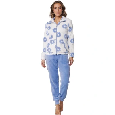 Afbeelding van Fleece bloemetjes huispak Rebelle Blauw Maat 46
