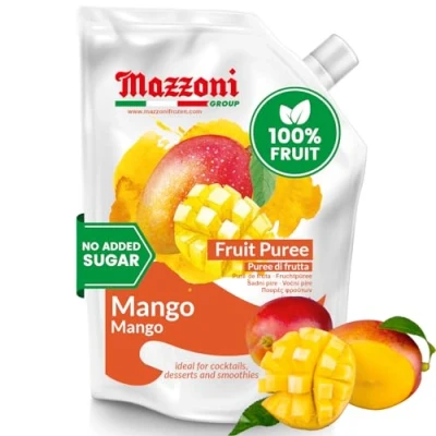 Image de Purée de mangue, 100 % pure juste des fruits, sans sucre ajouté, vrais fruits pour smoothies, boissons, cocktails, jus lassi à la pulpe 1 kg pochette pratique, mazzoni