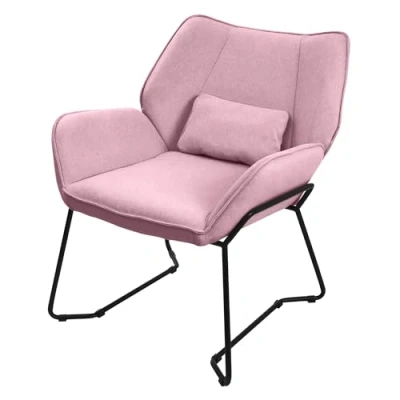 Afbeelding van Woonkamer fauteuil loungestoel roze met rugkussen tot 120 kilogram Polyester hoes in linnenlook ML design