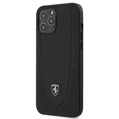 Afbeelding van iPhone 12 Pro Max Backcase hoesje Ferrari Effen Zwart Leer