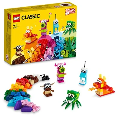 Afbeelding van LEGO 11017 Classic creatieve Monsters, doos met bakstenen, 5 soorten speelgoed in de vorm van een mini monster, om te bouwen voor kinderen vanaf 4 jaar en meer, bouwsteen spel