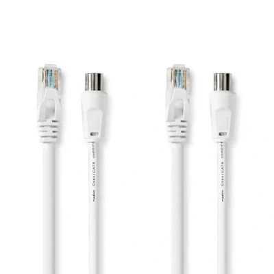 Afbeelding van Nedis Coax en CAT6 Combikabel IEC (Coax) Male / RJ45 Female Vernikkeld RG58 75 Ohm Dubbel Afgeschermd 3.00 m Rond PVC Wit Doos