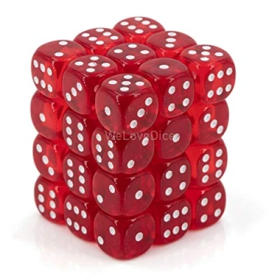 Afbeelding van Chessex Doorschijnend Rood/wit D6 12mm Dobbelsteen Set (36 stuks)