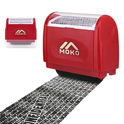 Afbeelding van MoKo Rolstempel voor identiteitsdiefstal, navulbaar, groot, zelfkleurend, gegevensbescherming, camouflage privacy, persoonlijke gegevens, blackout, rood, rood