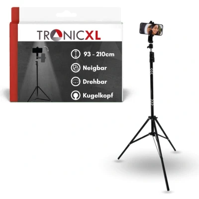 Afbeelding van TronicXL 210cm Tripod Smartphonestandaard met kogelkop en 360 draaibare houder standaard voor mobiele telefoon foto video Livestreaming Statief in hoogte verstelbaar