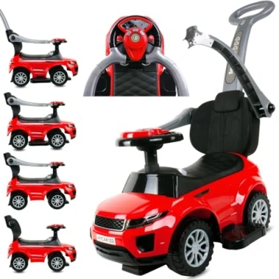 Afbeelding van 4 in 1 kinderauto om te duwen en glijden vanaf 2 jaar met claxon muziek, opbergruimte onder de stoel (rood)