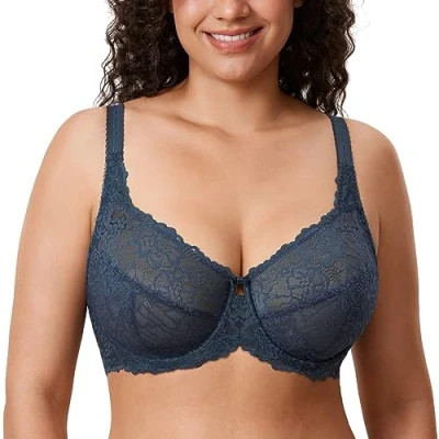 Afbeelding van DELIMIRA Minimizer Beha voor dames, grote maten, zonder vulling, volledige cups met kant, sargassi