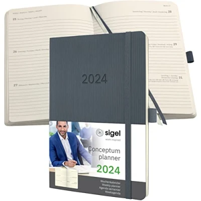 Afbeelding van Sigel agenda 2024 Conceptum A5 softcover 2 pagina&#039;s / 1 week donkergrijs SI C2436