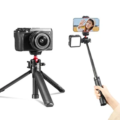Afbeelding van Ulanzi MT 16 Vlog Statief, Camerahouder &amp; Selfiestick Uitschuifbaar tot 44 cm Voor smartphone en camera met Cold Shoe Mount Zwart/Rood