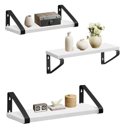 Afbeelding van Vasagle set van 3 hangende wandplanken Industrieel Zwevende planken hout met zwarte stalen muur houders