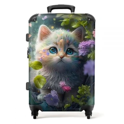 Afbeelding van NoBoringSuitcases.com® Kindertrolley meisjes met kitten Trolley koffer kinderen 20 kg bagage