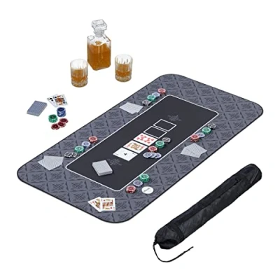 Afbeelding van Relaxdays Texas Holdem pokermat 120 x 60 cm Grote antislip van polyester Pokeraccessoires Zwart