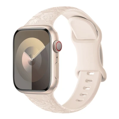 Afbeelding van Apple Watch Siliconen bandje Rozen Print Starlight / sterrenlicht Geschikt voor 38mm 40mm 41mm