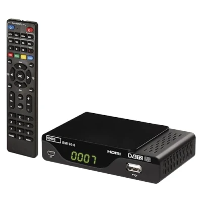 Afbeelding van EMOS DVB T2 H.265 HEVC HD ontvanger met USB, HDMI, Scart en coaxiale aansluiting, afstandsbediening infraroodsensor, PVR, mediaspeler EPG functie, 1080p