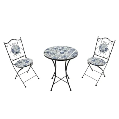 Afbeelding van AXI Amélie Bistroset Mozaïek Delfts Blauw Metalen frame met keramische tegel Balkonset 2 stoelen en tafel