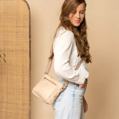 Afbeelding van Leren Schoudertas Beige Aston