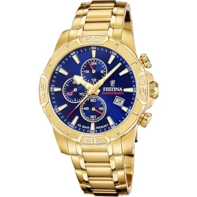 Afbeelding van Festina F20705/3 Heren Horloge Chronograaf Mineraalglas Roestvrijstaal/Leer Quartz Gesp 10 ATM (zwemmen)