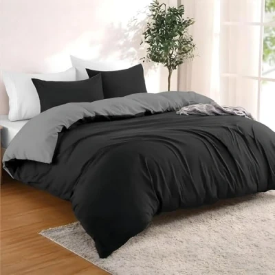 Afbeelding van Dreamzie Dekbedovertrek 240 x 220 cm met 2 kussenslopen 80 zwart/donkergrijs beddengoed van 100% microvezel 3 delig gecertificeerd zonder chemicaliën (Oeko TEX)