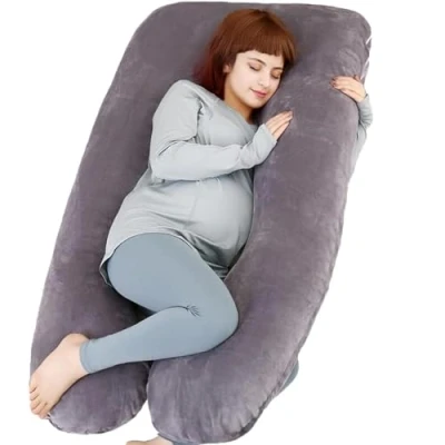 Afbeelding van Volledig U vormig zwangerschapskussen met afneembare overtrek voor zwangere vrouwen, om te slapen, ondersteuning rug, benen, buik, 140 cm (katoen, donkergrijs)